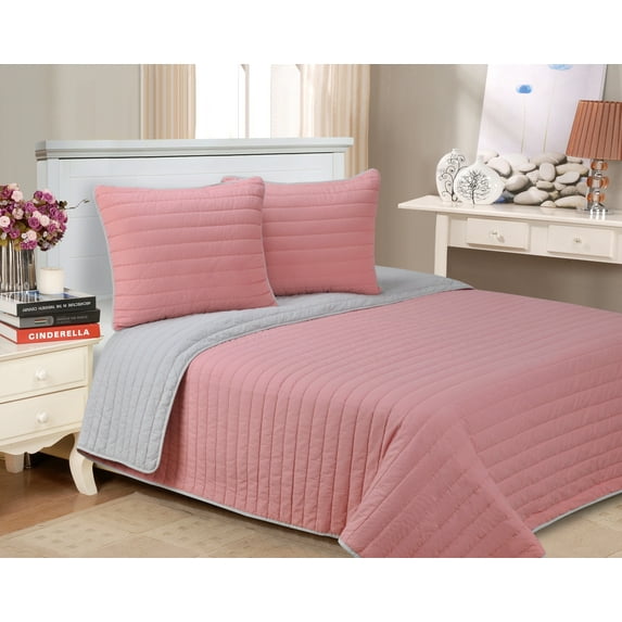 Superior 200 Thread Count Cotton Quilt Set, Twin, Pink