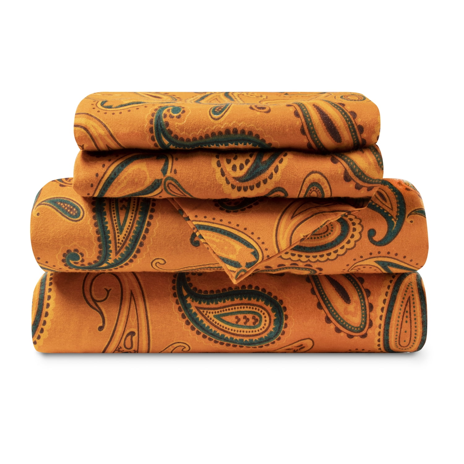 Superior 3Count 145 GSM Pumpkin Paisley Cotton Flannel Sheet Set, Twin