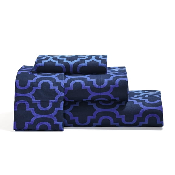 Superior 3-Piece Cotton Flannel Trellis Bed Sheet Set, Twin, Navy Blue