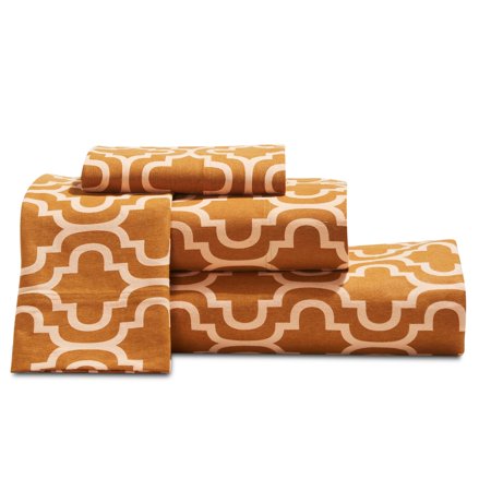 Superior 3-Piece Cotton Flannel Trellis Bed Sheet Set, Twin, Pumpkin