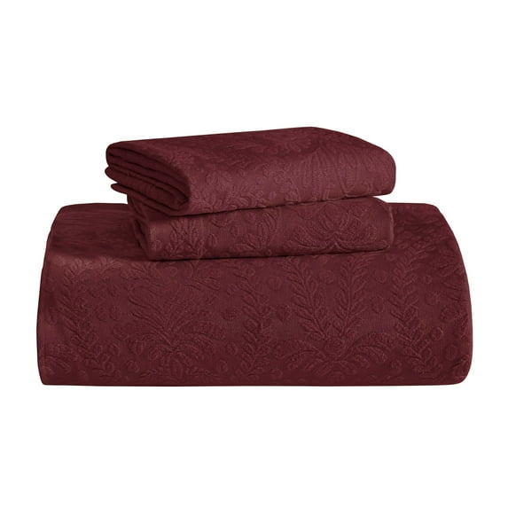 Superior 3 Piece Aspen Cotton Blend Burgundy Bedspread Set, Queen