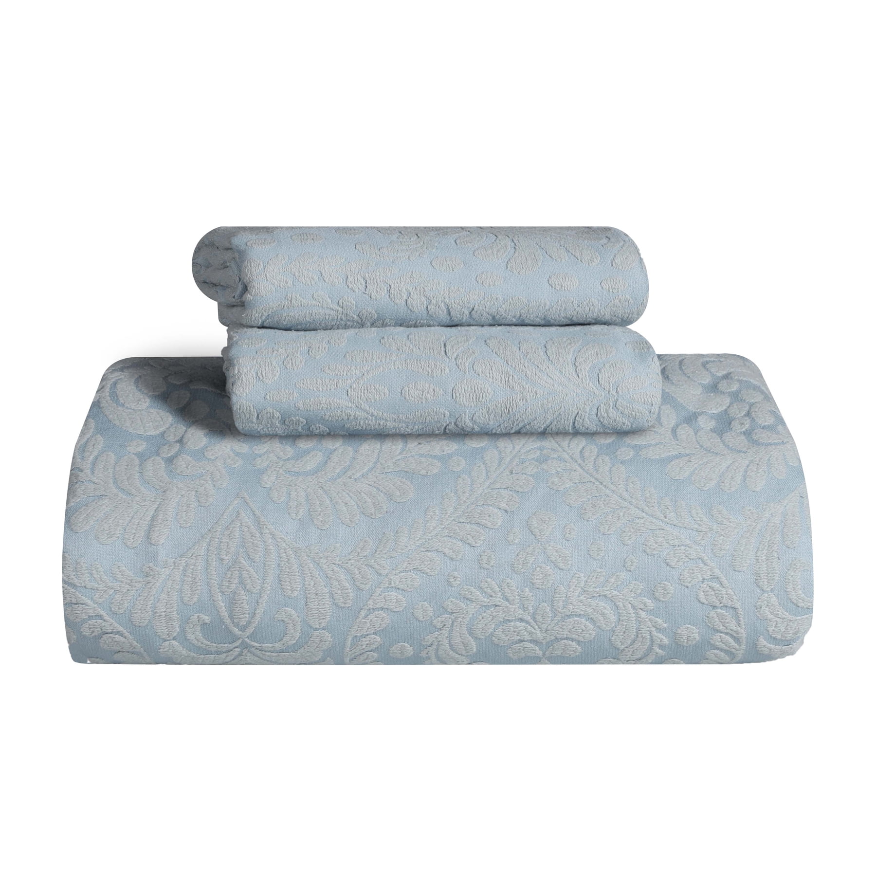 Superior 3 Piece Aspen Cotton Blend Bedspread Set, Floral Design Bedspreads, King, Light Blue