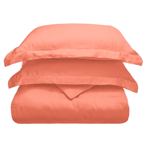 Superior 3-Piece Cotton 300 Thread Count Duvet Cover Set, King/ Cal King, Coral