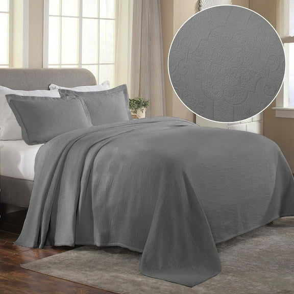 Superior 3-Piece Florin Cotton Matelasse Gray Bedspread Set, King