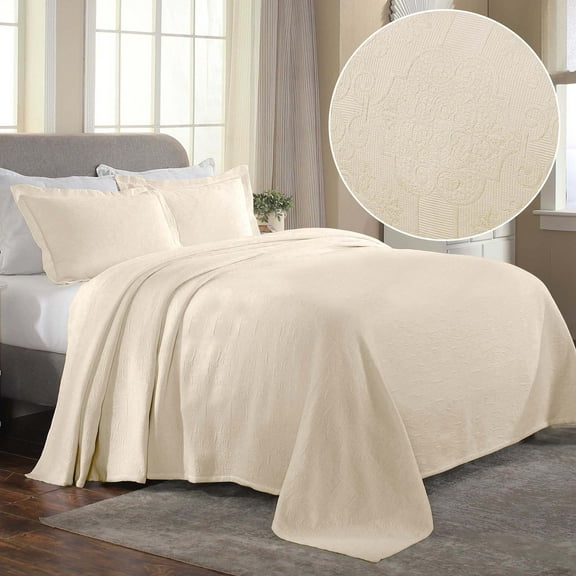 Superior 3-Piece Florin Cotton Matelasse Ivory Bedspread Set, King