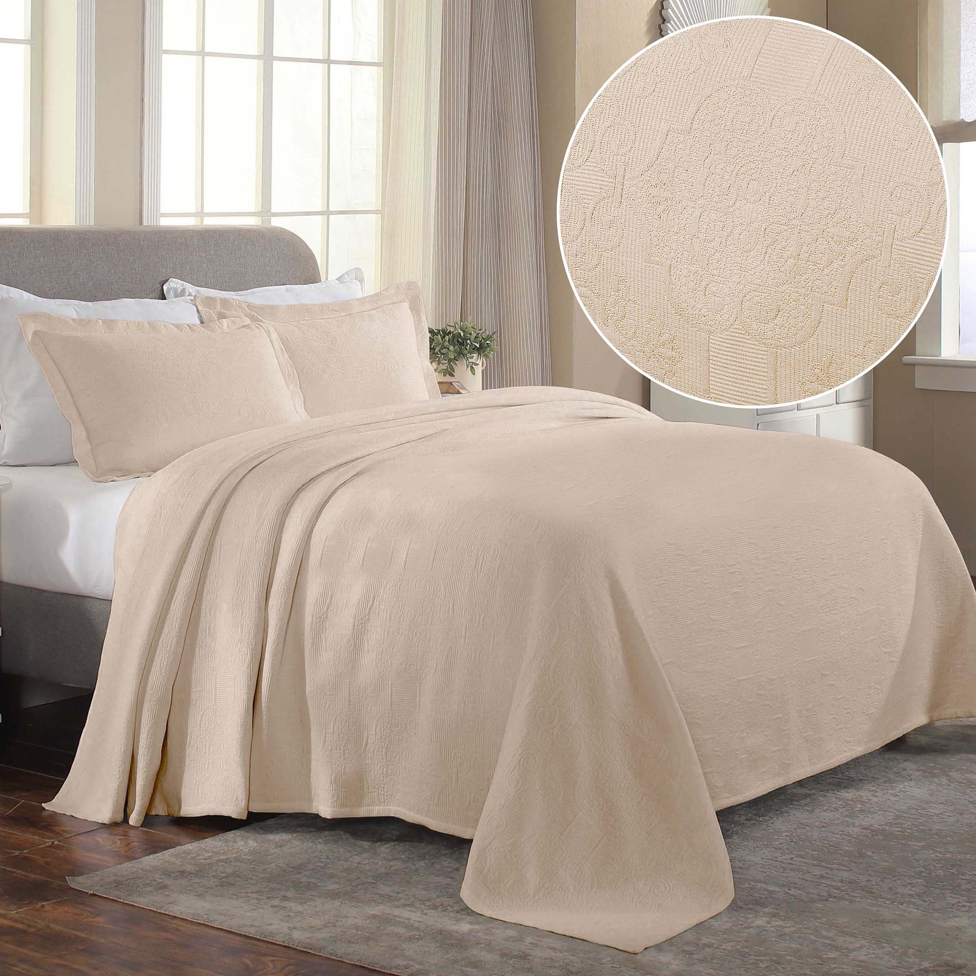 Linen Full Cotton Matelasse Bedspread Set with Pillow Shams