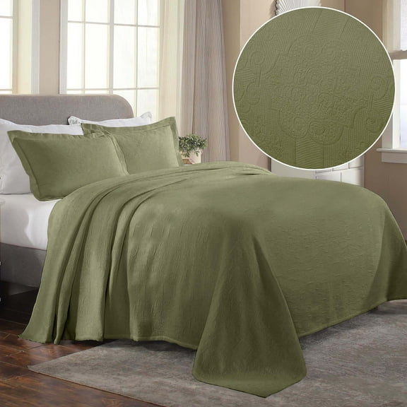 Superior 3-Piece Florin Cotton Matelasse Sage Bedspread Set, Full