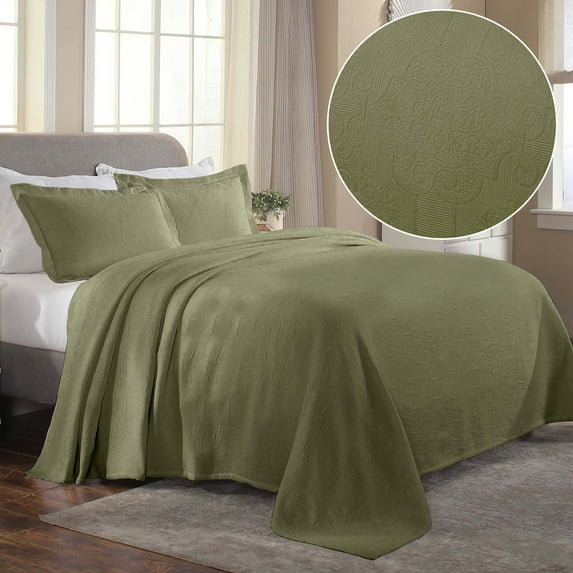Superior 3-Piece Florin Cotton Matelasse Sage Bedspread Set, King