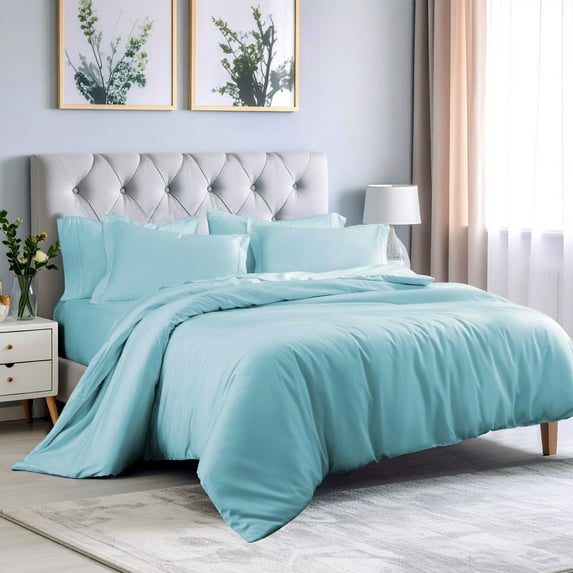 Superior 3-Piece Rayon From Bamboo Light Blue Duvet Set, King/California King
