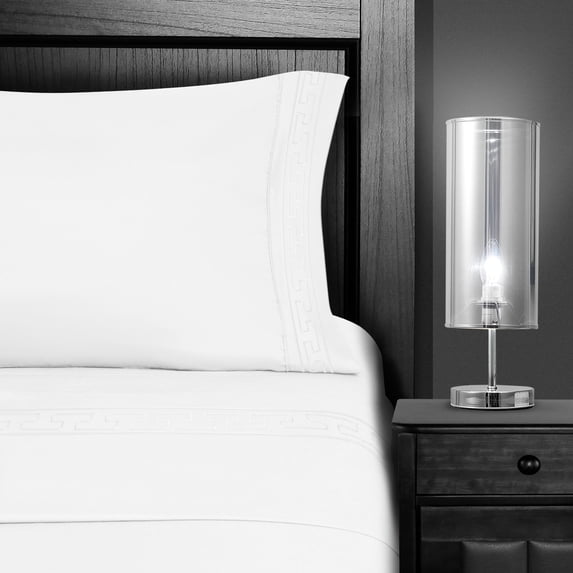 Superior 3-Piece Retro Embroidered White Microfiber Sheet Set, Twin - Deep Pocket
