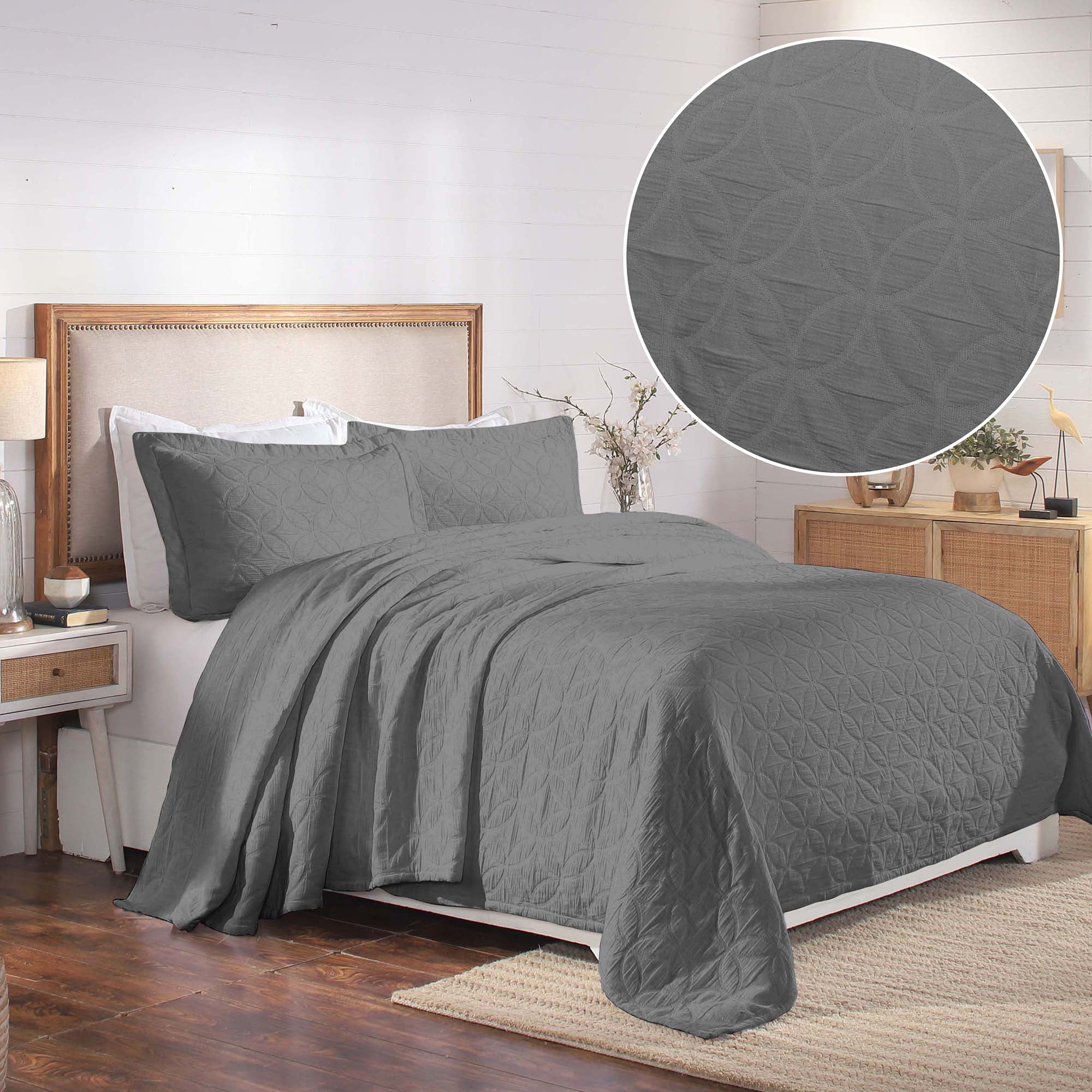 Superior 3-Piece Serenity Cotton Matelasse Gray Bedspread Set, King