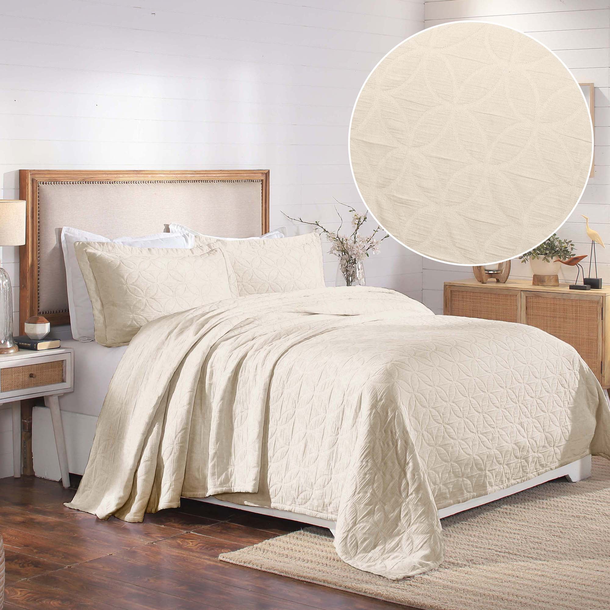 Superior 3 Piece Serenity Cotton Matelasse Ivory Bedspread Set King