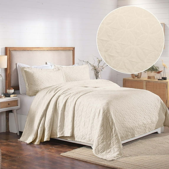 Superior 3-Piece Serenity Cotton Matelasse Ivory Bedspread Set, King