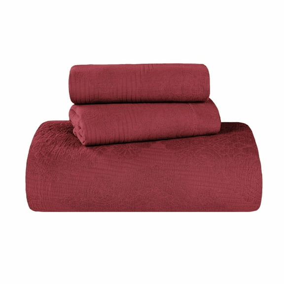 Superior 3-Piece Victory Cotton Matelasse Garnet Bedspread Set, Queen