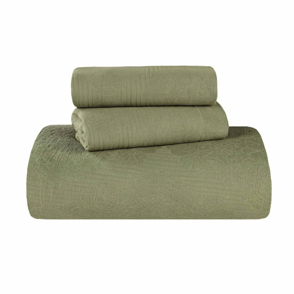 Superior 3-Piece Victory Cotton Matelasse Sage Bedspread Set, Full