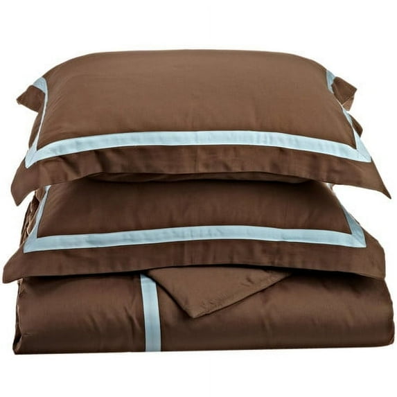 Superior 300 Thread Count Cotton Duver Cover Set, Full/ Queen, Mocha/ Sky Blue