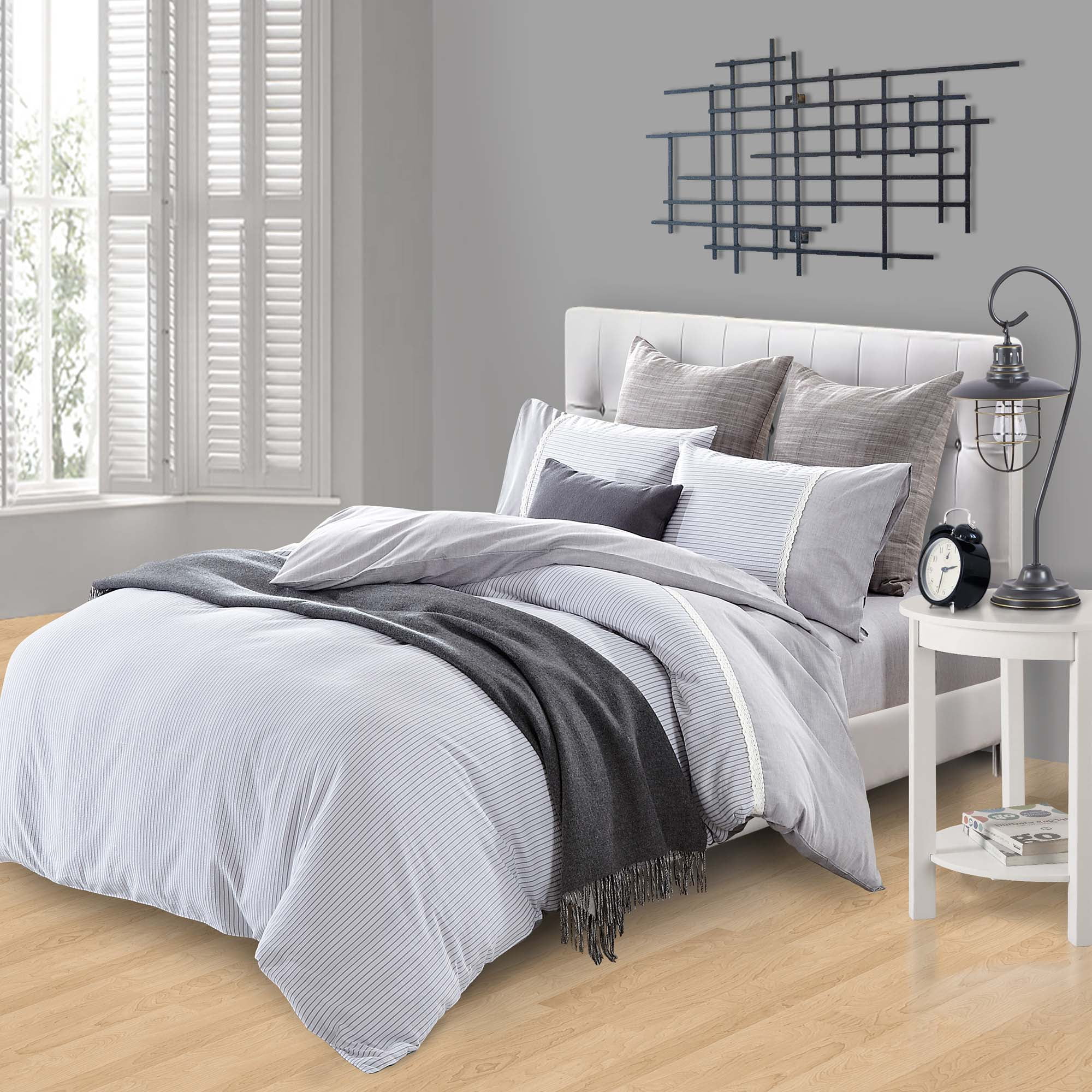 Riverton Gray and White Striped Cotton Twin/Twin XL Duvet Set