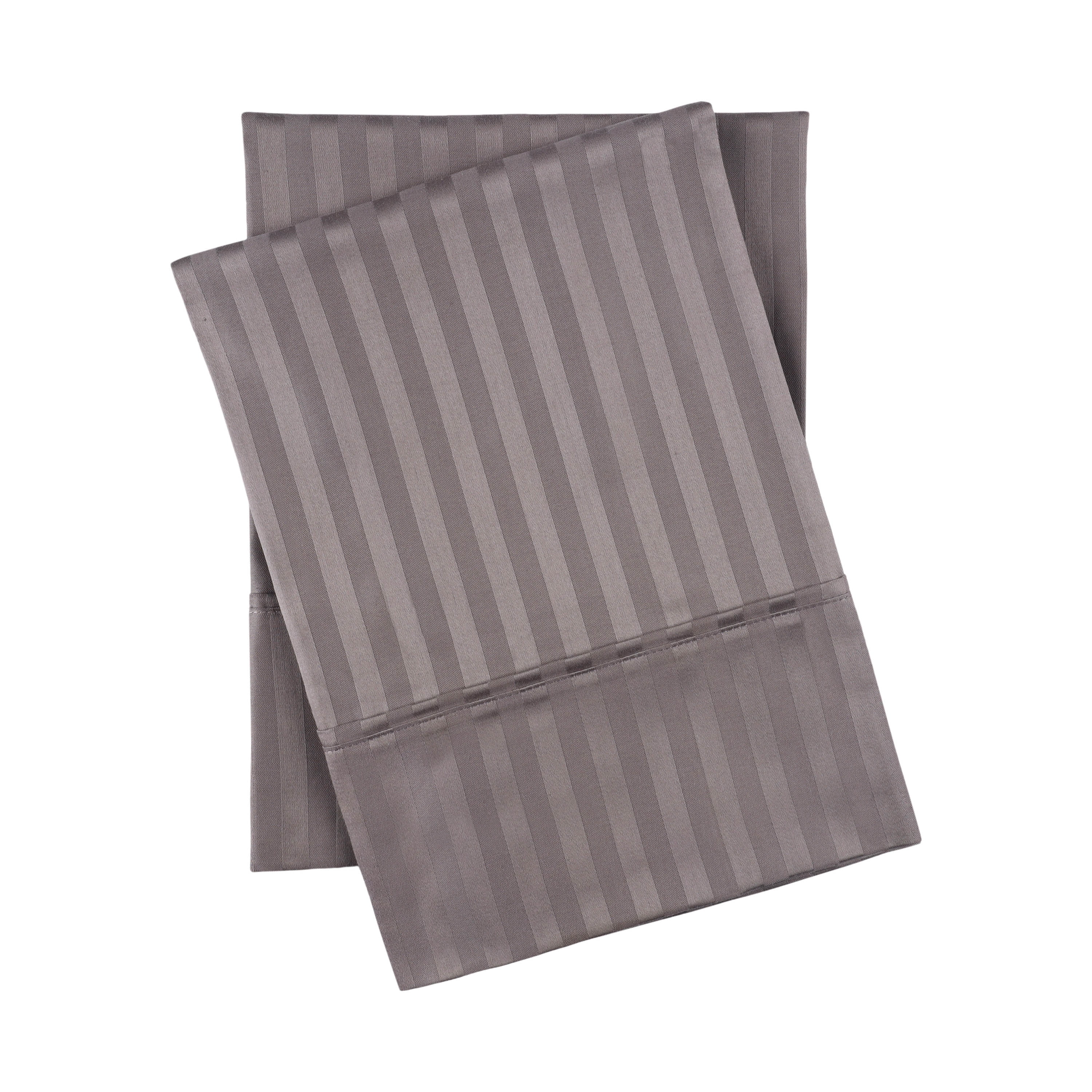 Gray King Size Cotton Pillowcase Set with Stripe Pattern