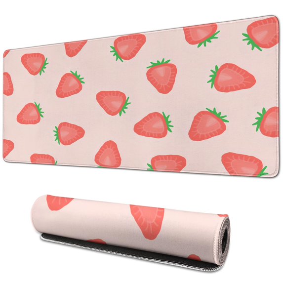 Superior 31.5x11.8 inch Keyboard & Mouse Pad - Non-Slip, Waterproof Gaming Mat with Exciting Summer Fruits Strawberry Leaves Pattern
