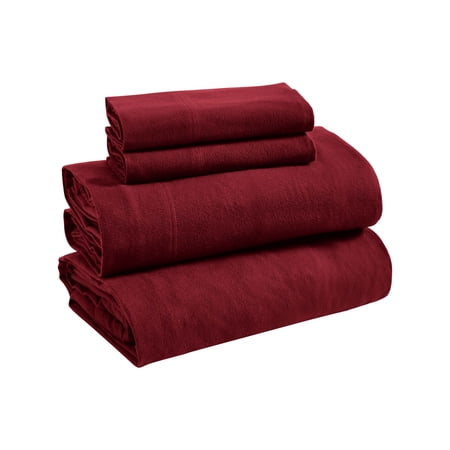 Superior 3-Piece Cotton Flannel Solid Bed Sheet Set, Twin, Burgundy