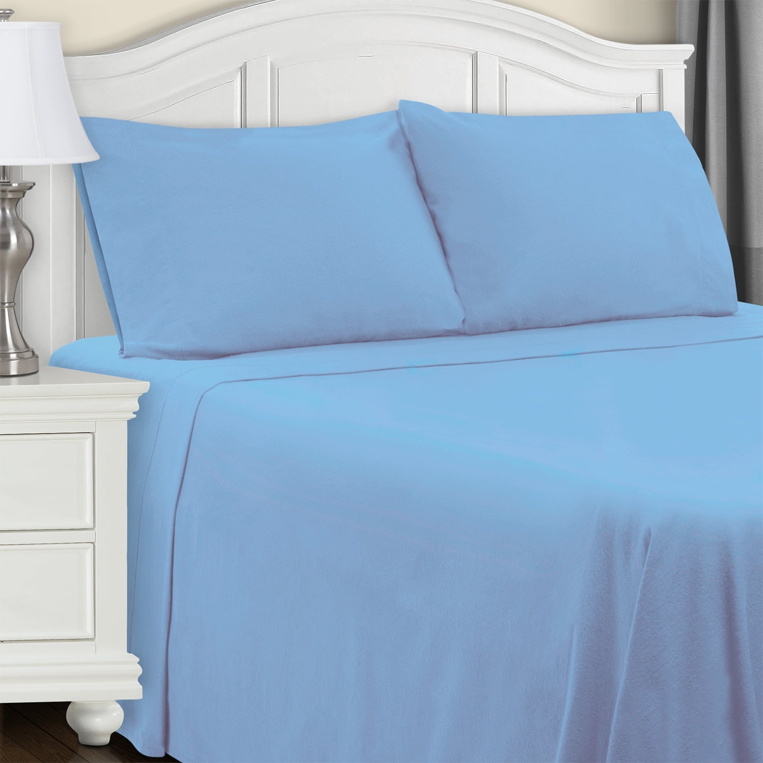 Light Blue Cotton Flannel Deep Pocket Full Sheet Set