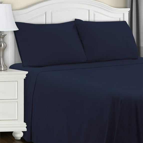 Superior 4-Count 150 GSM Navy Blue Cotton Flannel Sheet Set, California King