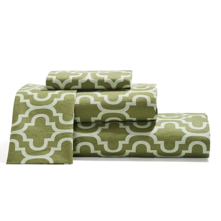 Superior 4-Piece Cotton Flannel Trellis Bed Sheet Set, Full, Sage