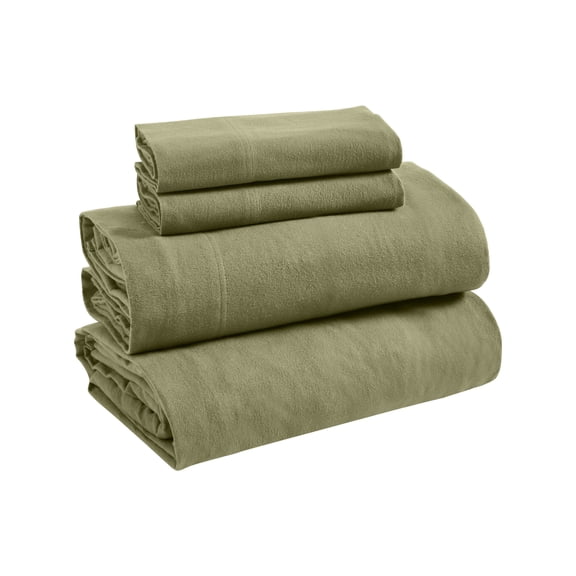 Superior 4-Piece Cotton Flannel Solid Bed Sheet Set, King, Sage