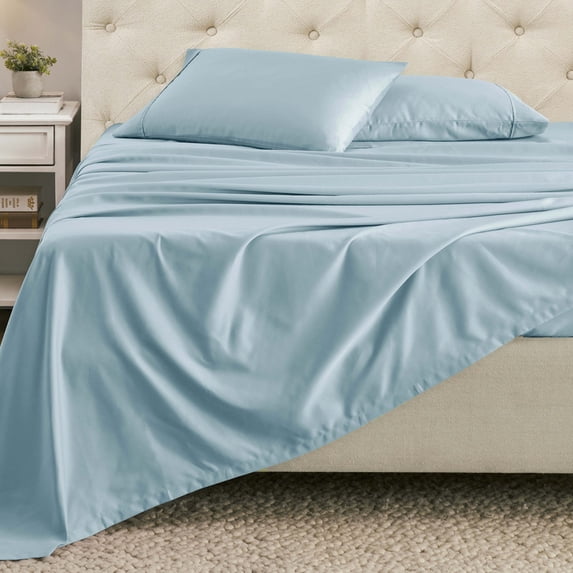 Superior 4-Piece 1400-1500 Thread Count Light Blue Sheet Set, Full