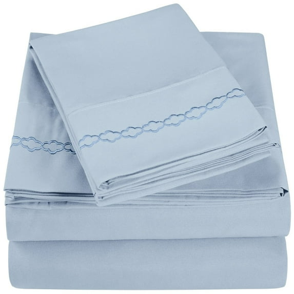 Superior 4-Piece 85 GSM Modern Light Blue Cloud Embroidered Microfiber Sheet Set, California King