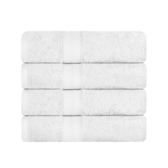 Superior 4 Piece Bath Towel Set, Rayon From Bamboo and Cotton, Solid Terry Towels, White
