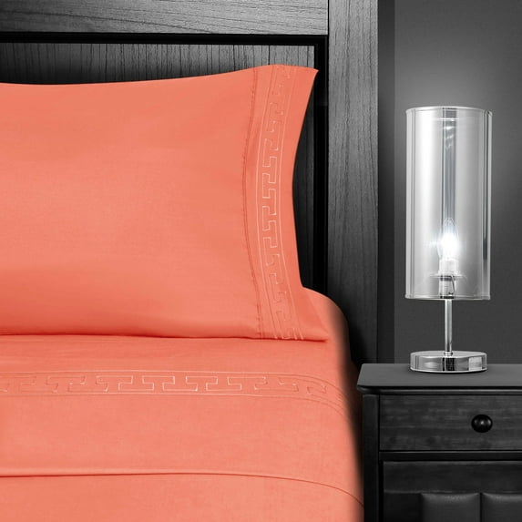 Superior 4-Piece Classic Coral Embroidered Microfiber Sheet Set, Twin XL