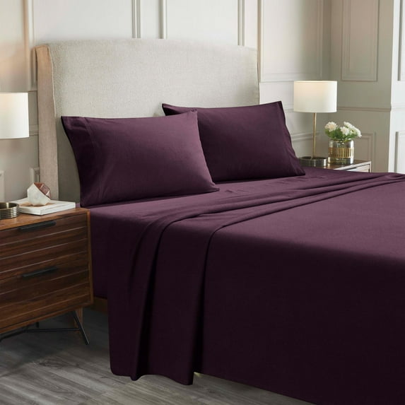 Superior 4-Piece Classic Purple Flannel Sheet Set, Queen