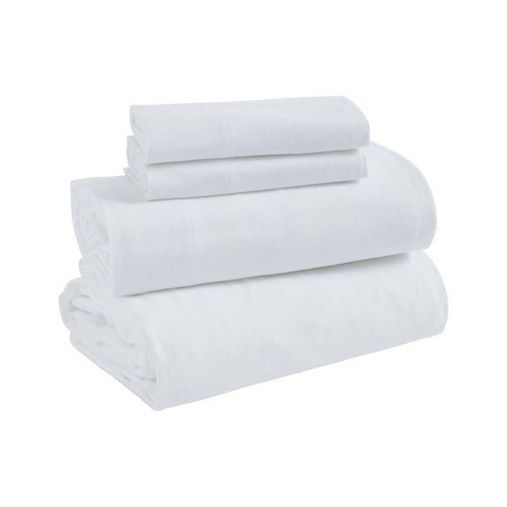 Superior Solid Flannel Cotton Bed Sheet Set , Soft Fitted Sheets, Full, White