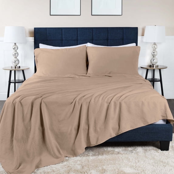 Superior 4-Piece Cotton Linen Blend Tan Sheet Set, California King