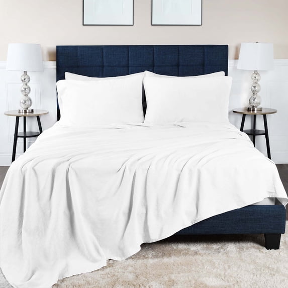 Superior 4-Piece Cotton Linen Blend White Sheet Set, Queen