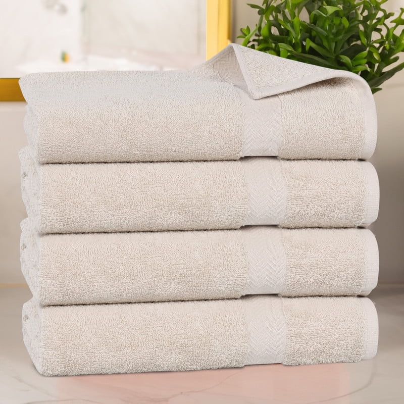 Superior Franklin 4-Piece Cotton Bath Towel Set, Super Soft Quick Dry Fade Resistant Towels, Stone
