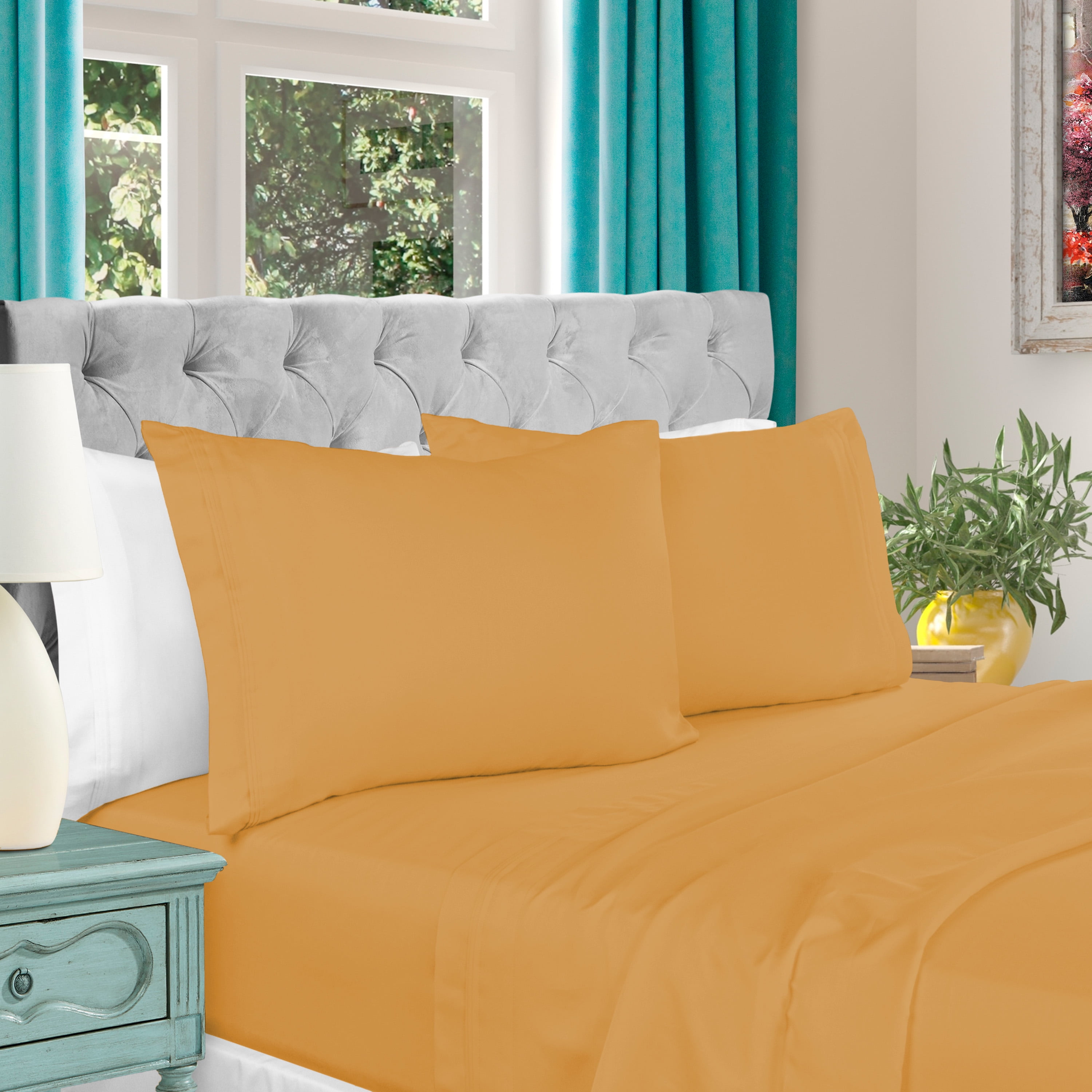 Queen Solid Gold Egyptian Cotton Deep Pocket Sheet Set