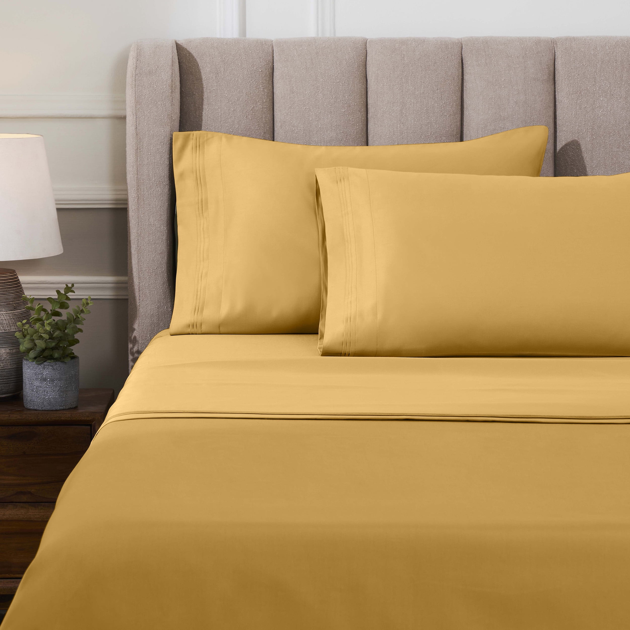 Queen Solid Gold Egyptian Cotton Deep Pocket Sheet Set