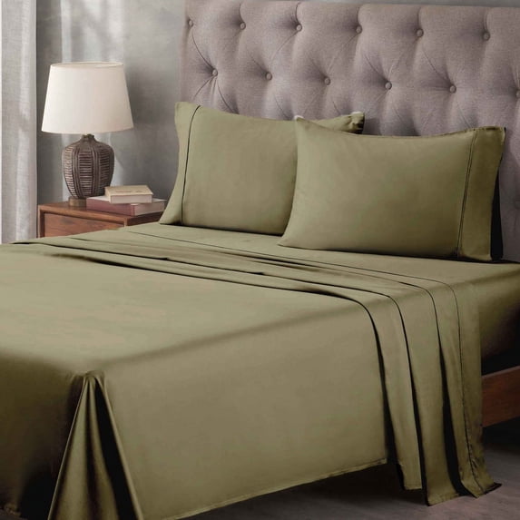 Superior Egyptian Cotton 400 Thread Count Deep Pocket Sheet Set, King Size, Sage