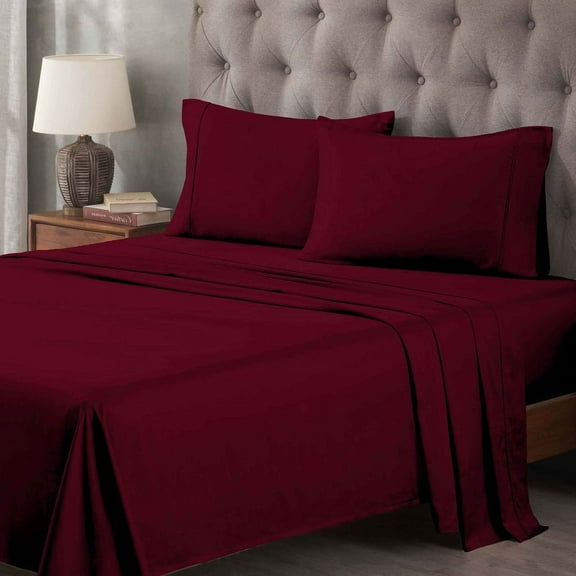 Superior 400-Thread Count Egyptian Cotton Deep Pocket Sheet Set Of 4 Pieces, Olympic Queen, Burgundy