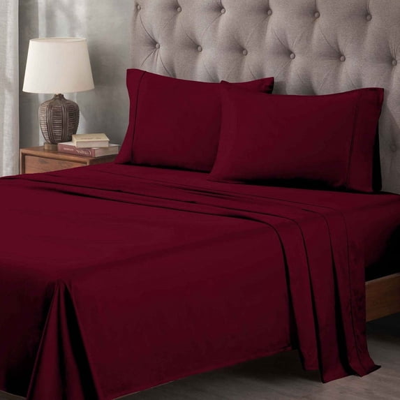 Superior Egyptian Cotton 400 Thread Count Deep Pocket Sheet Set, Split King Size, Burgundy