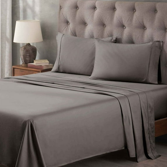 Superior 400-Thread Count Egyptian Cotton Deep Pocket Sheet Set Of 5 Pieces, Split King, Grey