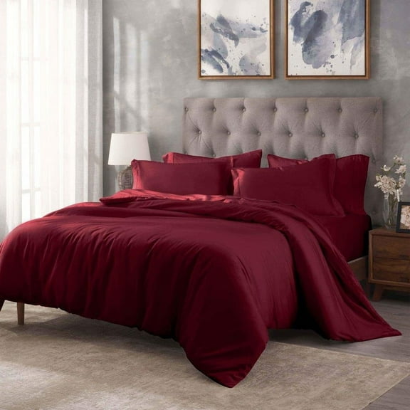 Superior 400 Thread Count Egyptian Cotton Duvet Cover Set, Twin, Burgundy