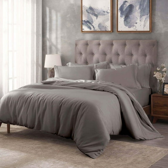 Superior 400 Thread Count Egyptian Cotton Duvet Cover Set, Twin, Grey