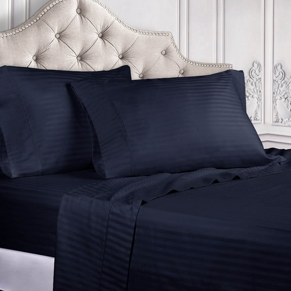 Superior 400 Thread Count Egyptian Cotton Sheet Set Of 4 Pieces, Navy Blue, Queen