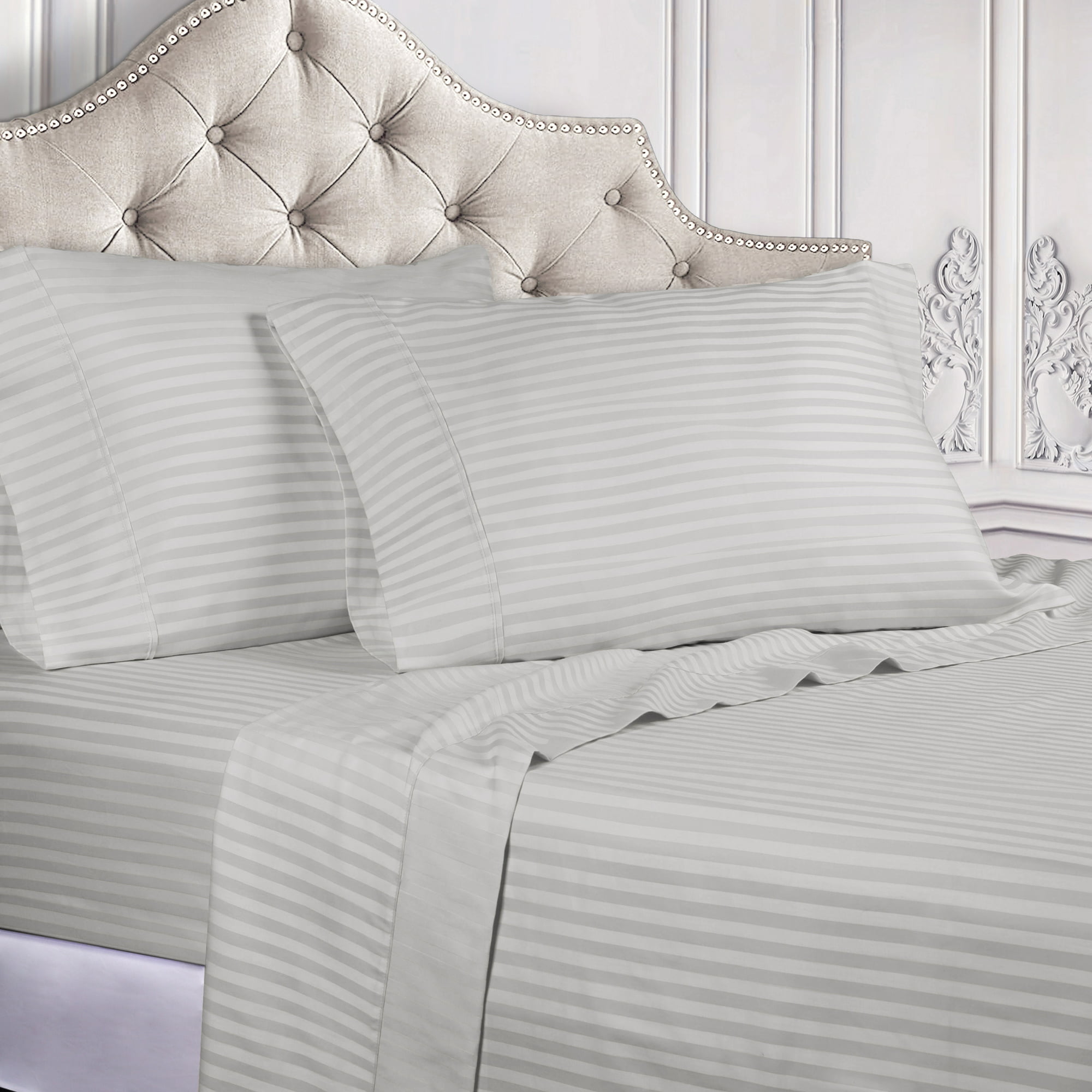 Platinum Striped Egyptian Cotton Deep Pocket King Sheet Set