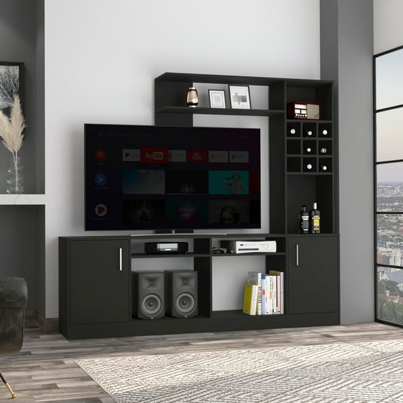 Superior 6 Entertainment Center With 2 Doors In Black For Living Room Decor