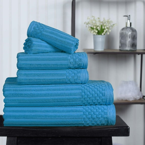 Superior Soho Ribbed Cotton 6-Piece Assorted Towel Set, Azure