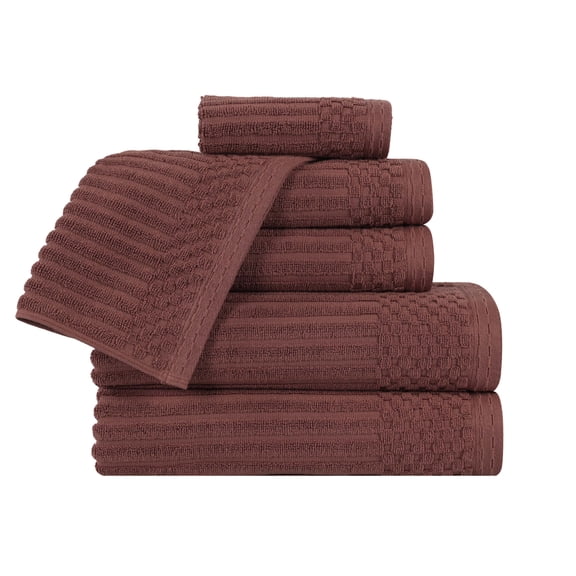 Superior Soho Ribbed Cotton 6-Piece Assorted Towel Set, Java